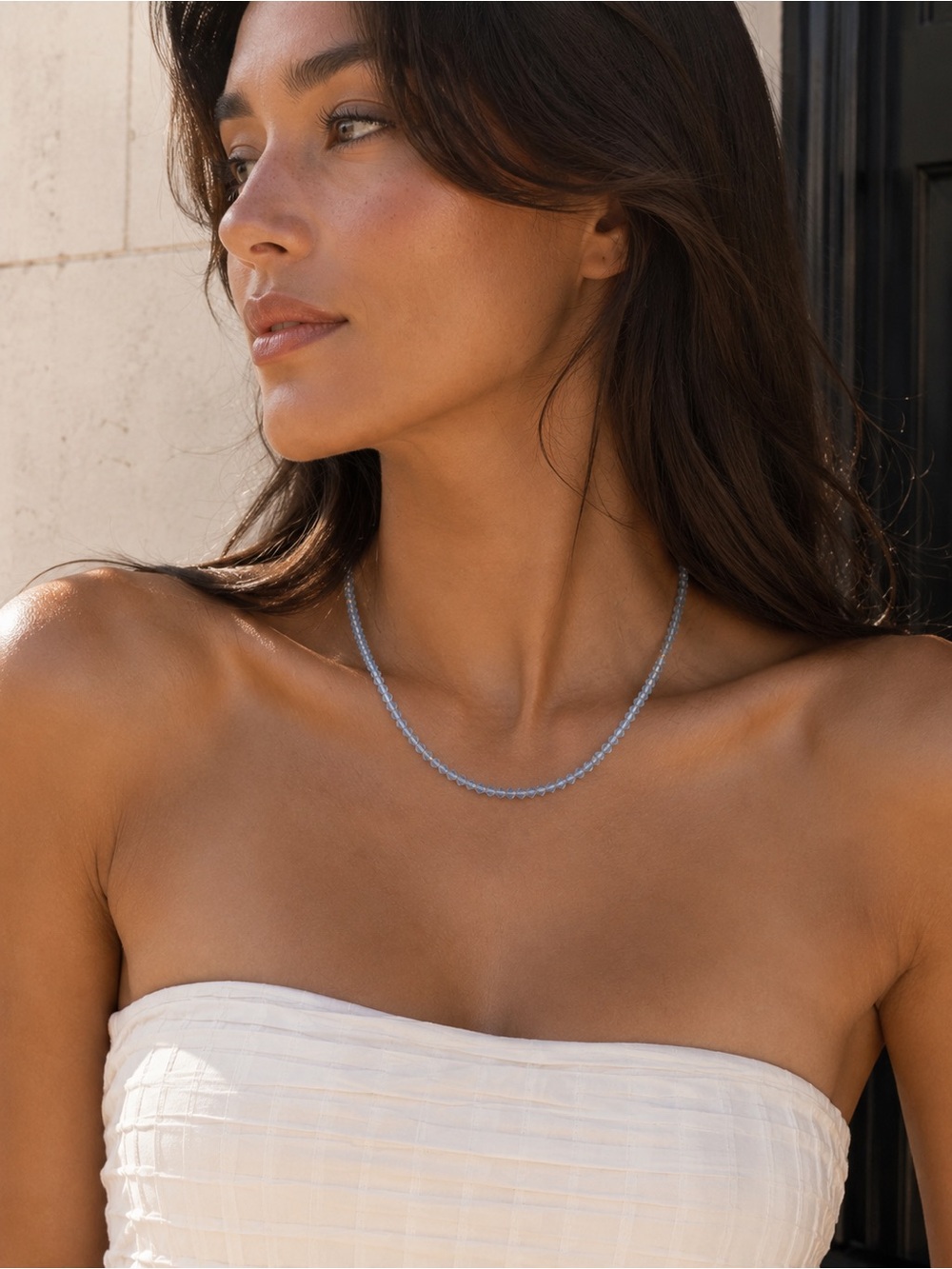 Vintage Elegant Light Blue Crystal Beaded Necklace - Women Jewelry